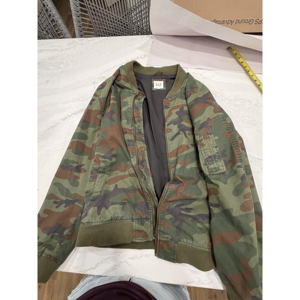 Gap Mens Jacket Sz L Camo Wearlight Bomber Army Green Pockets Full Zip